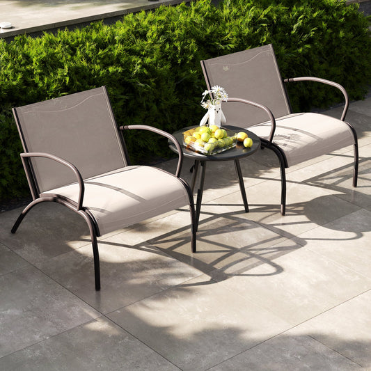3 Piece Patio Metal Aluminum Wide Armchair and Table Set-Rusic Brown - Tampa Home & Garden Store