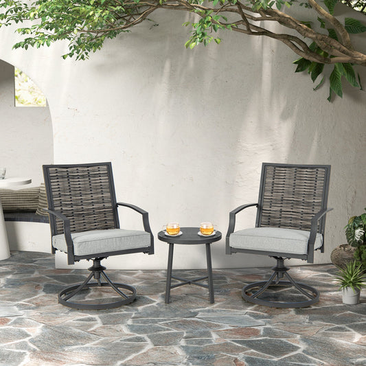 3 Piece Patio Swivel Chair Set with Soft Seat Cushions for Backyard - Tampa Home & Garden Store