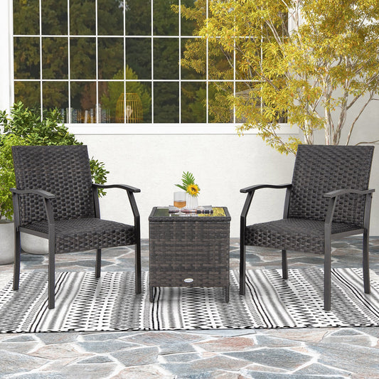 3 Piece Patio Wicker Chair Set with Quick Dry Foam Cushions All Weather - Tampa Home & Garden Store