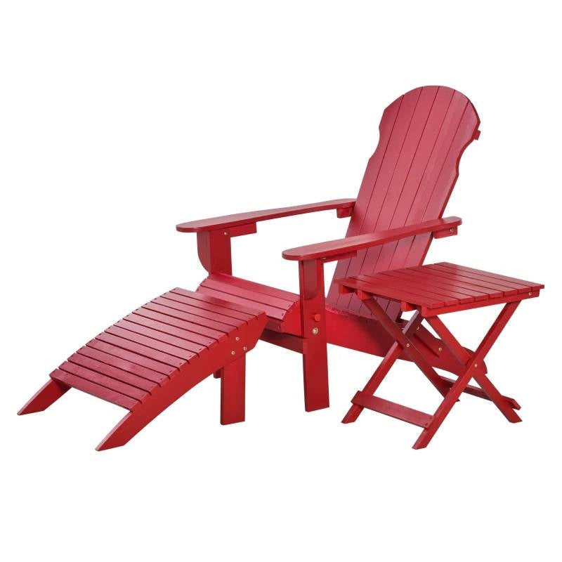 3-Piece Red Folding High-back Adirondack Chair Ottoman and Side Table - Tampa Home & Garden Store