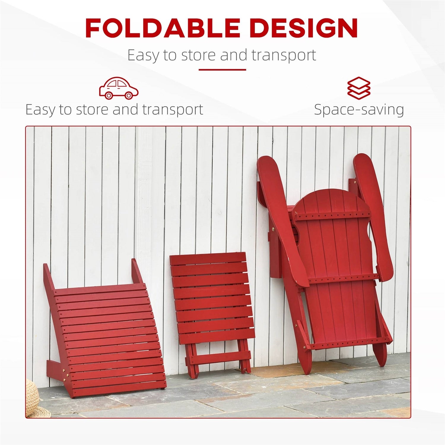 3-Piece Red Folding High-back Adirondack Chair Ottoman and Side Table - Tampa Home & Garden Store