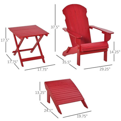 3-Piece Red Folding High-back Adirondack Chair Ottoman and Side Table - Tampa Home & Garden Store