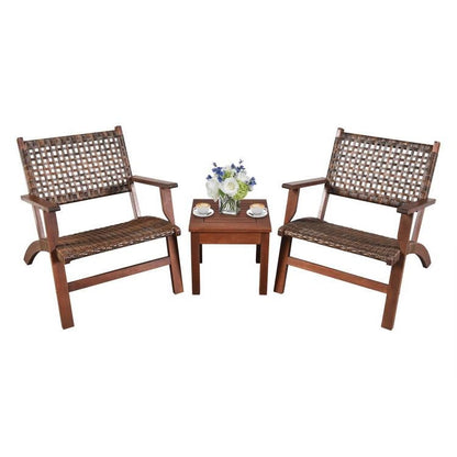 3 Piece Wooden Rattan Outdoor Patio Furniture Chair Table Bistro Set - Tampa Home & Garden Store