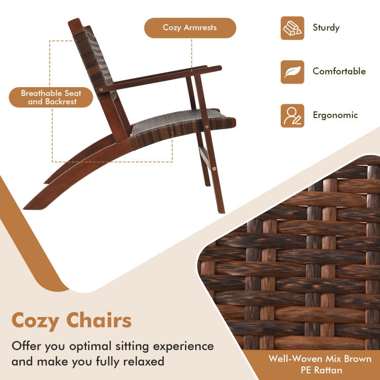 3 Piece Wooden Rattan Outdoor Patio Furniture Chair Table Bistro Set - Tampa Home & Garden Store