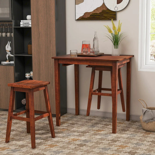 3-Piece Bar Table Set with pub table and 2 saddle stools in warm wood on Tampa Home & Garden Store