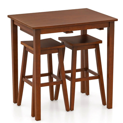 3 Bar Table Set with Pub Table and Saddle Stools