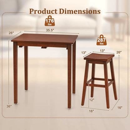 3 Bar Table Set with Pub Table and Saddle Stools