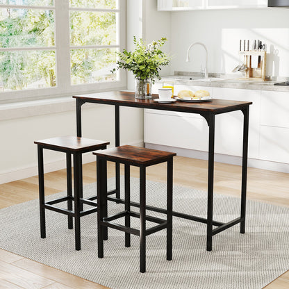 Juego de comedor industrial de 3 piezas de 47.5" con mesa a la altura del mostrador y 2 taburetes de bar-Café