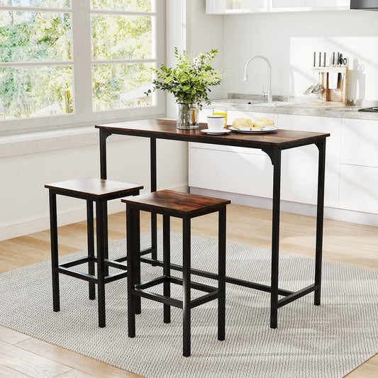 Juego de comedor industrial de 3 piezas de 47.5" con mesa a la altura del mostrador y 2 taburetes de bar-Café