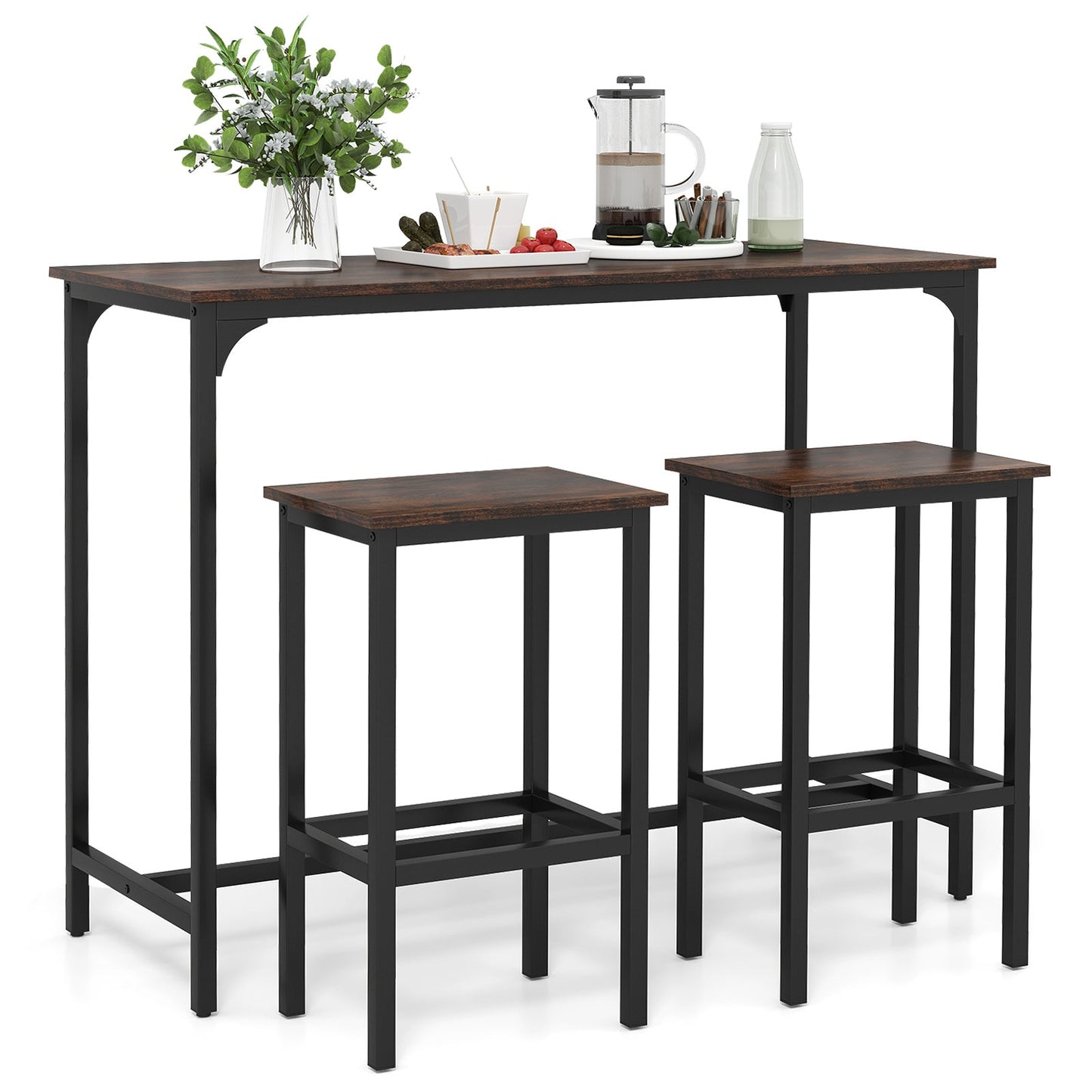Juego de comedor industrial de 3 piezas de 47.5" con mesa a la altura del mostrador y 2 taburetes de bar-Café