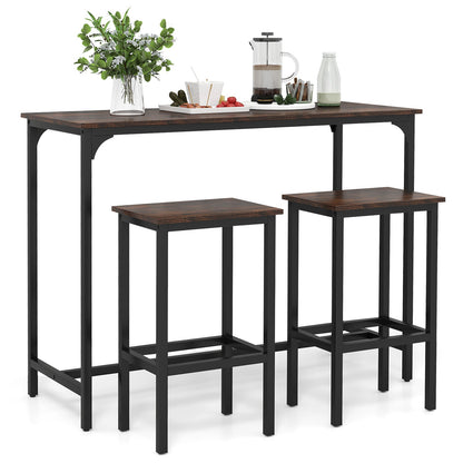 Juego de comedor industrial de 3 piezas de 47.5" con mesa a la altura del mostrador y 2 taburetes de bar-Café