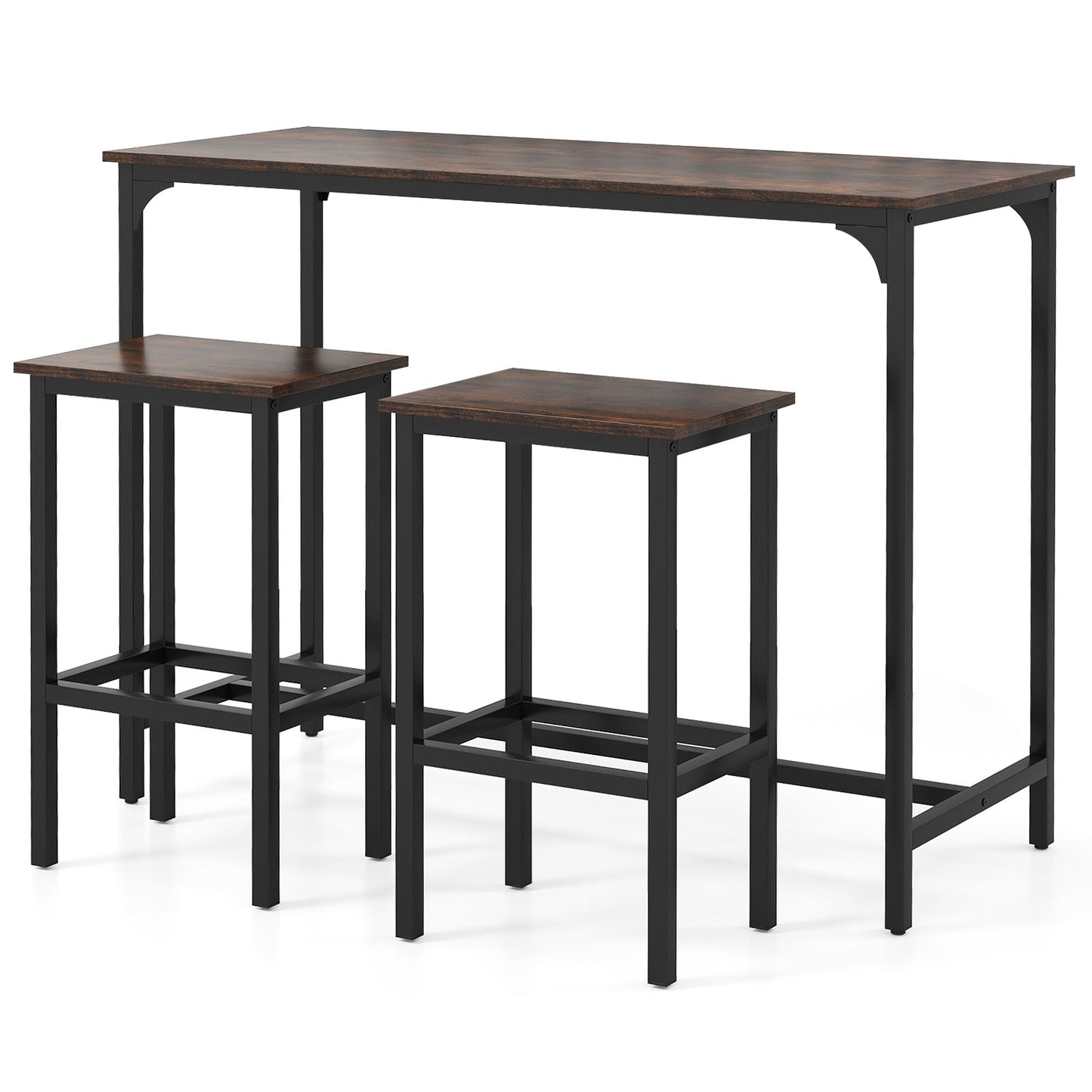 Juego de comedor industrial de 3 piezas de 47.5" con mesa a la altura del mostrador y 2 taburetes de bar-Café