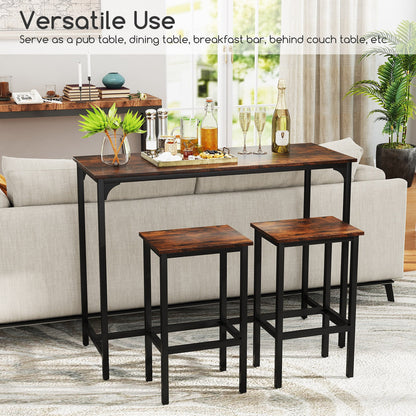 Juego de comedor industrial de 3 piezas de 47.5" con mesa a la altura del mostrador y 2 taburetes de bar-Café