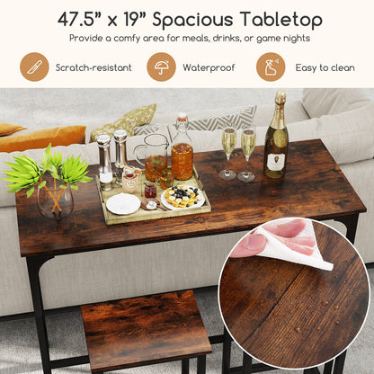 Juego de comedor industrial de 3 piezas de 47.5" con mesa a la altura del mostrador y 2 taburetes de bar-Café