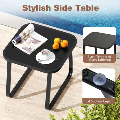Juego de bistró deslizante de 3 piezas para exteriores con mesa de vidrio templado y estructura de metal - Café