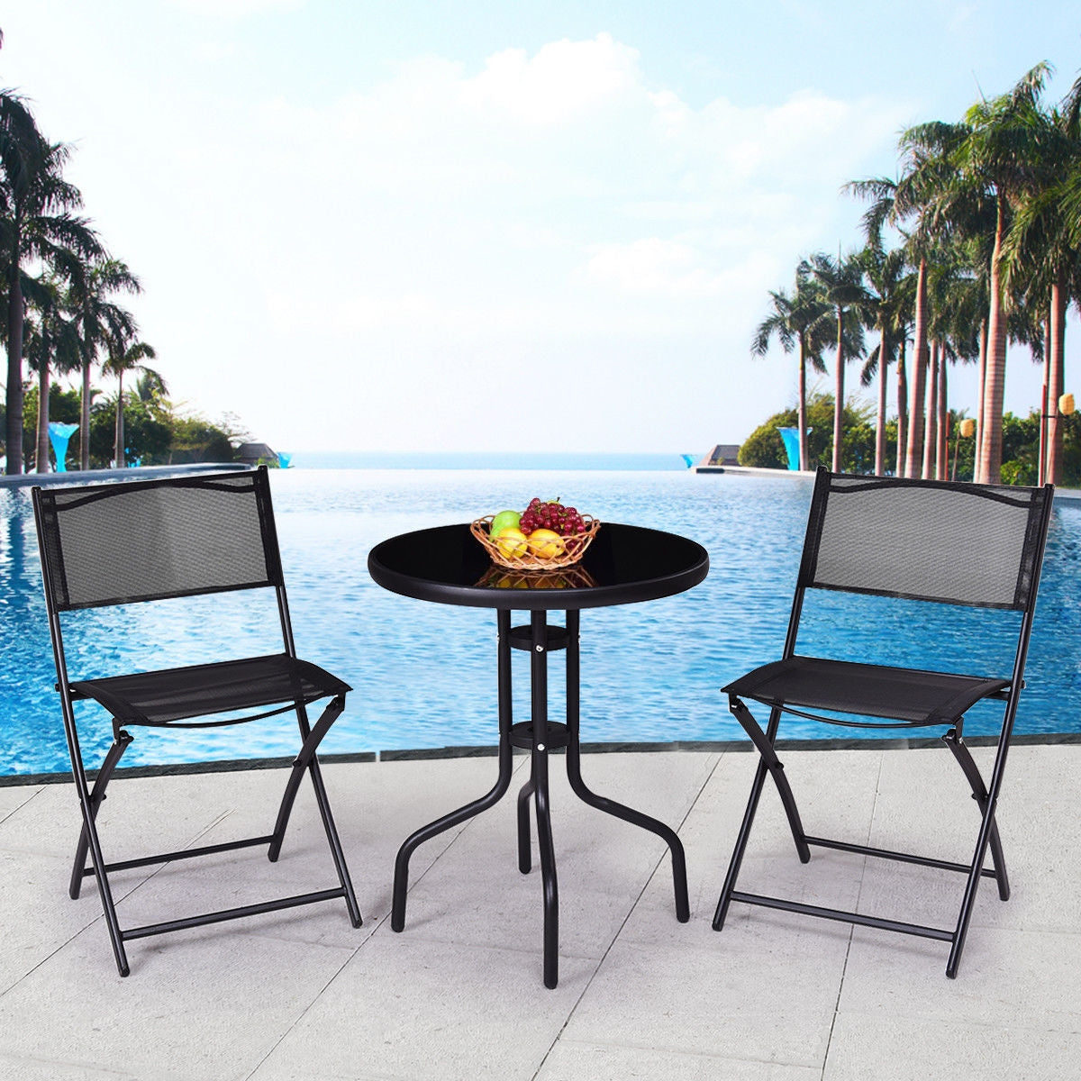 3 Pieces Folding Bistro Table Chairs Set for Indoor and Outdoor - Tampa Home & Garden Store