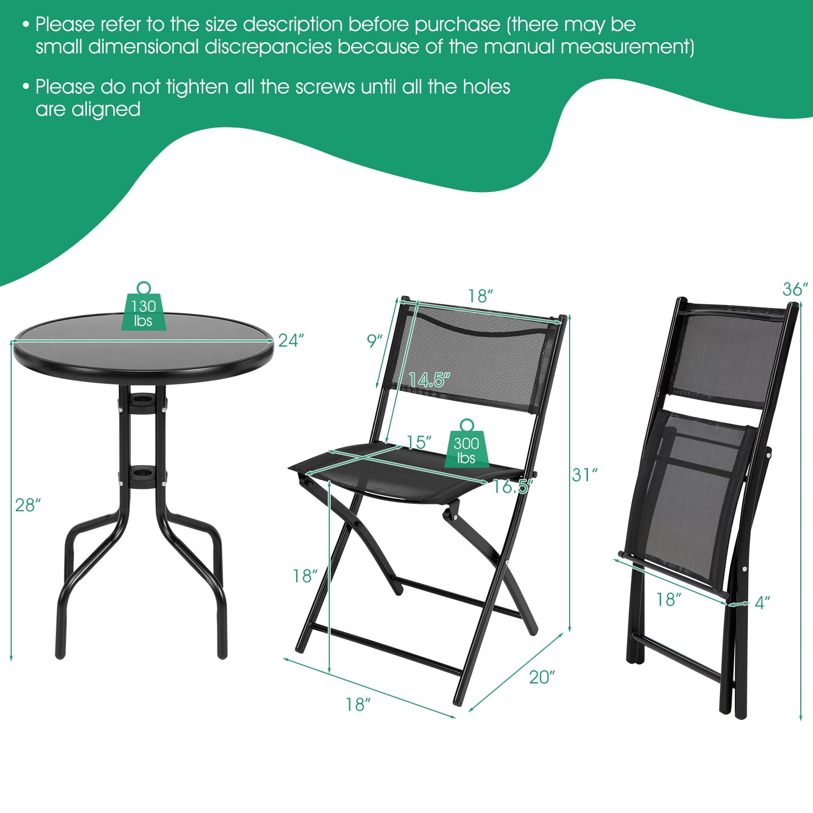 3 Pieces Folding Bistro Table Chairs Set for Indoor and Outdoor - Tampa Home & Garden Store
