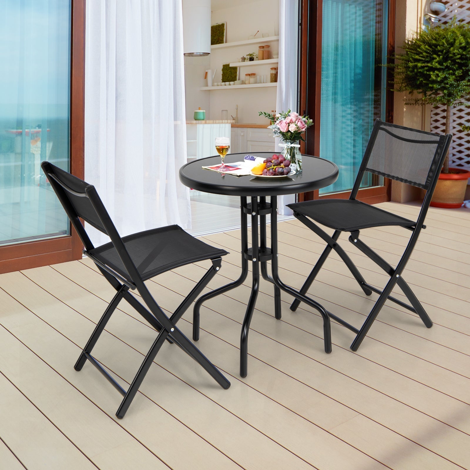 3 Pieces Folding Bistro Table Chairs Set for Indoor and Outdoor - Tampa Home & Garden Store