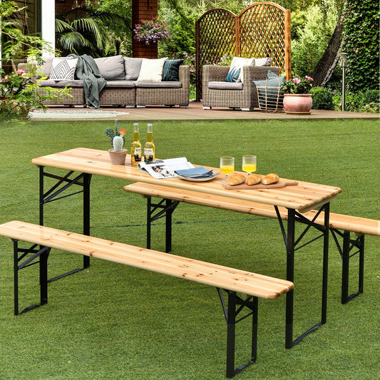 3 Pieces Folding Wooden Picnic Table Bench Set - Tampa Home & Garden Store