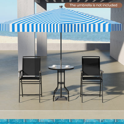 3 Pieces Outdoor Bar Stool Set with DPC Tabletop and Umbrella Hole for Poolside-Black - Tampa Home & Garden Store