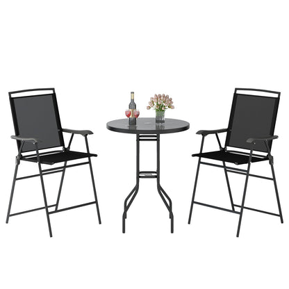 3 Pieces Outdoor Bar Stool Set with DPC Tabletop and Umbrella Hole for Poolside-Black - Tampa Home & Garden Store