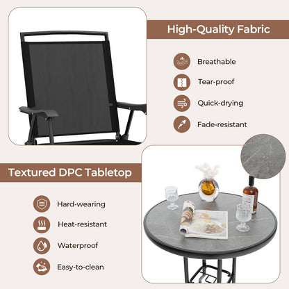 3 Pieces Outdoor Bar Stool Set with DPC Tabletop and Umbrella Hole for Poolside-Black - Tampa Home & Garden Store