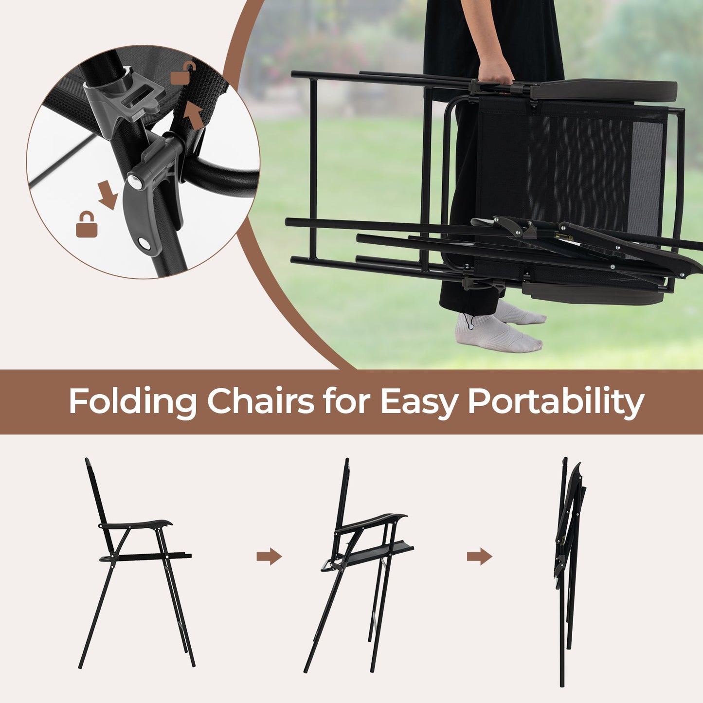 3 Pieces Outdoor Bar Stool Set with DPC Tabletop and Umbrella Hole for Poolside-Black - Tampa Home & Garden Store