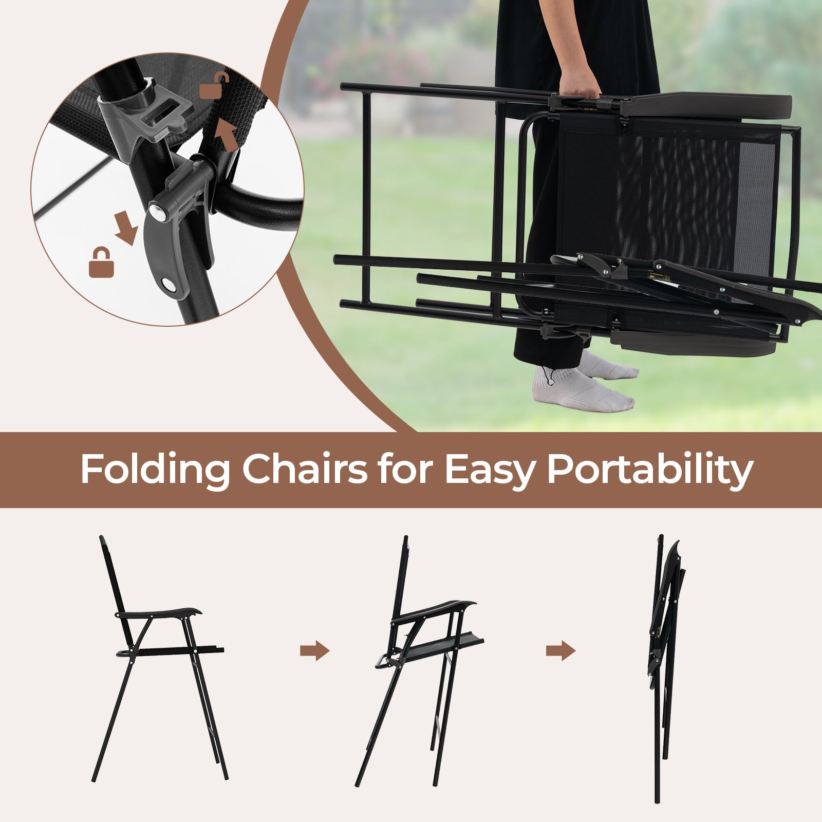3 Pieces Outdoor Bar Stool Set with DPC Tabletop and Umbrella Hole for Poolside-Black - Tampa Home & Garden Store
