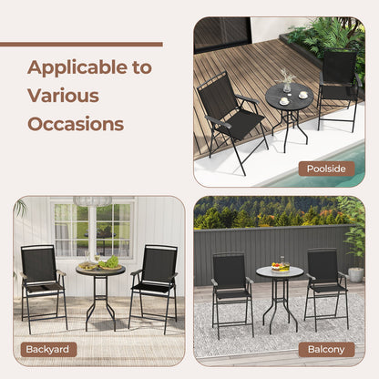 3 Pieces Outdoor Bar Stool Set with DPC Tabletop and Umbrella Hole for Poolside-Black - Tampa Home & Garden Store