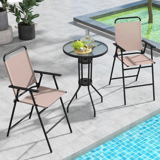 3 Pieces Outdoor Bistro Set with 2 Folding Chairs-Beige - Tampa Home & Garden Store