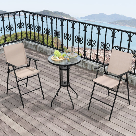 3 Pieces Outdoor Bistro Set with 2 Folding Chairs-Beige - Tampa Home & Garden Store