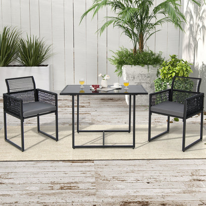 3 Pieces Outdoor Dining Set with Folding Backrest and Seat Cushions-Black - Tampa Home & Garden Store