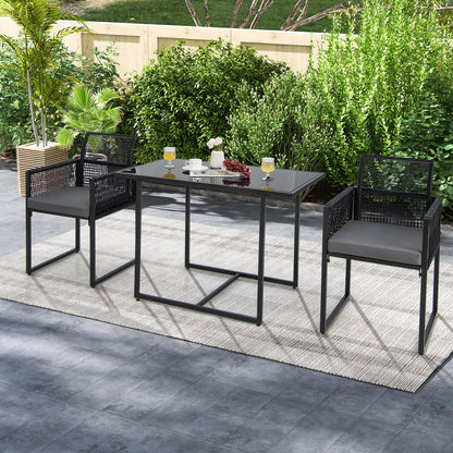 3 Pieces Outdoor Dining Set with Folding Backrest and Seat Cushions-Black - Tampa Home & Garden Store