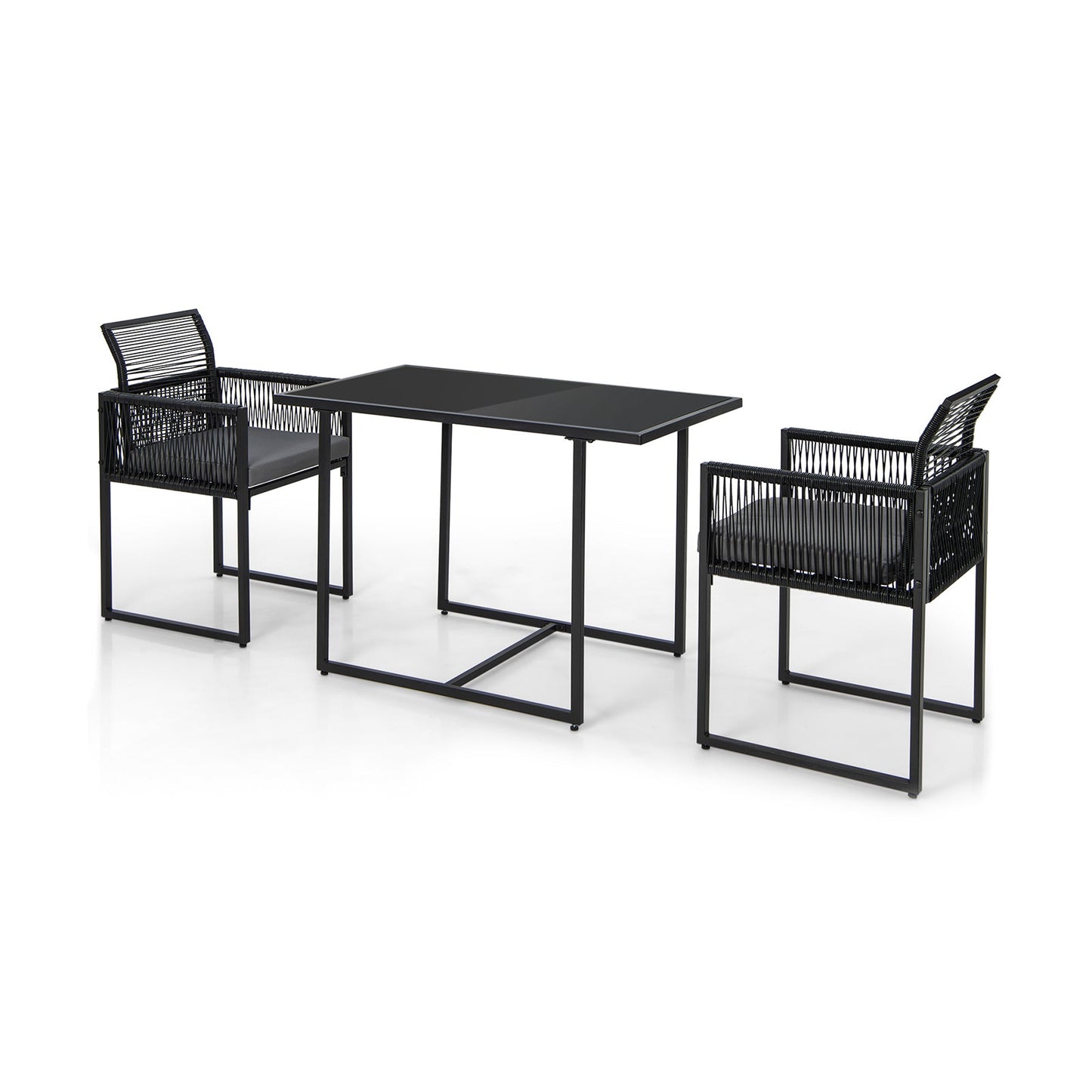 3 Pieces Outdoor Dining Set with Folding Backrest and Seat Cushions-Black - Tampa Home & Garden Store