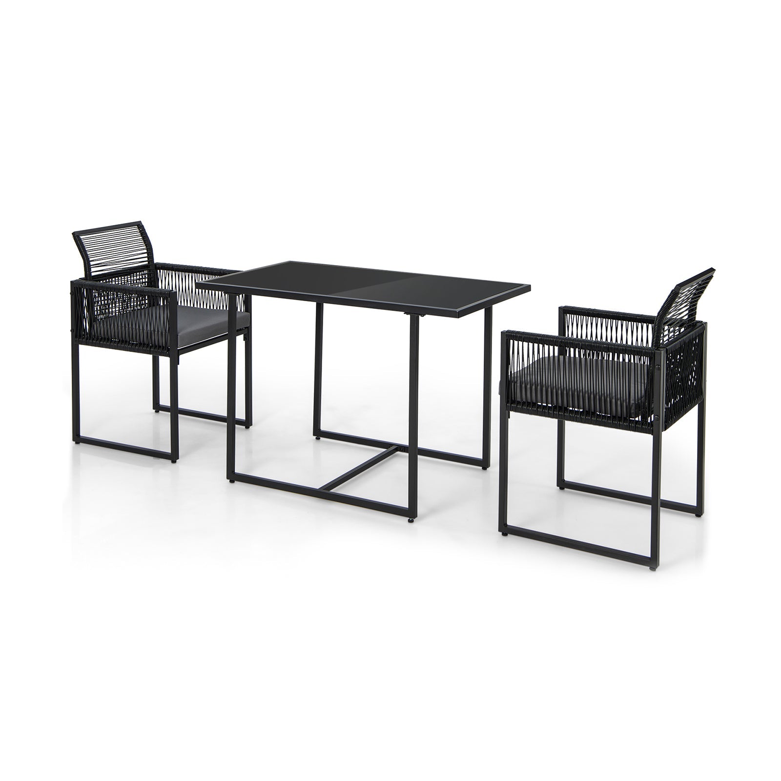 3 Pieces Outdoor Dining Set with Folding Backrest and Seat Cushions-Black - Tampa Home & Garden Store