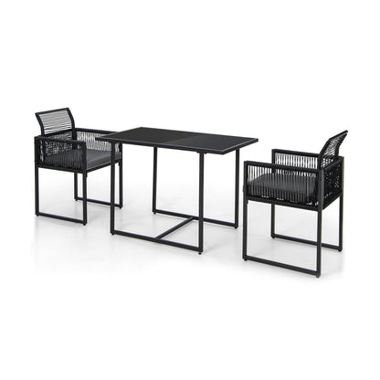 3 Pieces Outdoor Dining Set with Folding Backrest and Seat Cushions-Black - Tampa Home & Garden Store