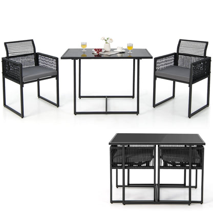 3 Pieces Outdoor Dining Set with Folding Backrest and Seat Cushions-Black - Tampa Home & Garden Store
