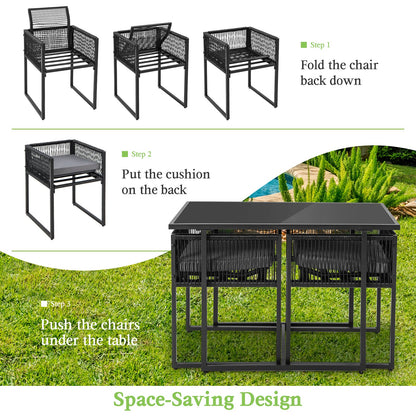 3 Pieces Outdoor Dining Set with Folding Backrest and Seat Cushions-Black - Tampa Home & Garden Store