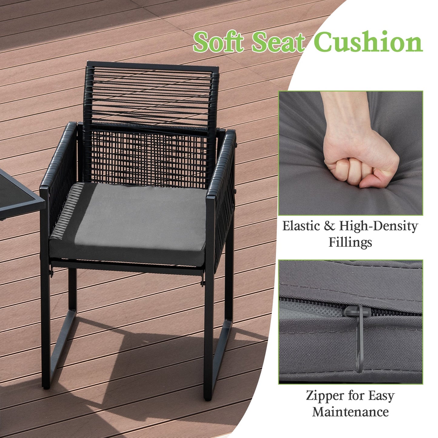 3 Pieces Outdoor Dining Set with Folding Backrest and Seat Cushions-Black - Tampa Home & Garden Store