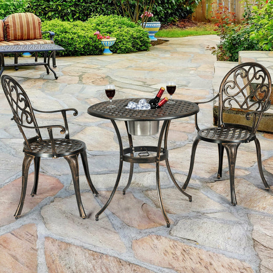 3 Pieces Outdoor Set Patio Bistro with Attached Removable Ice Bucket - Tampa Home & Garden Store