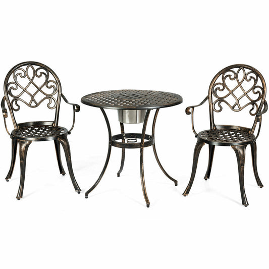 3 Pieces Outdoor Set Patio Bistro with Attached Removable Ice Bucket - Tampa Home & Garden Store