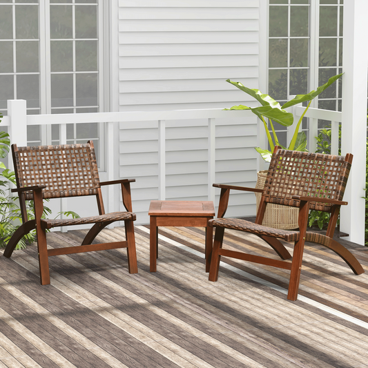 3 Pieces Outdoor Wooden Patio Rattan Furniture Set - Tampa Home & Garden Store
