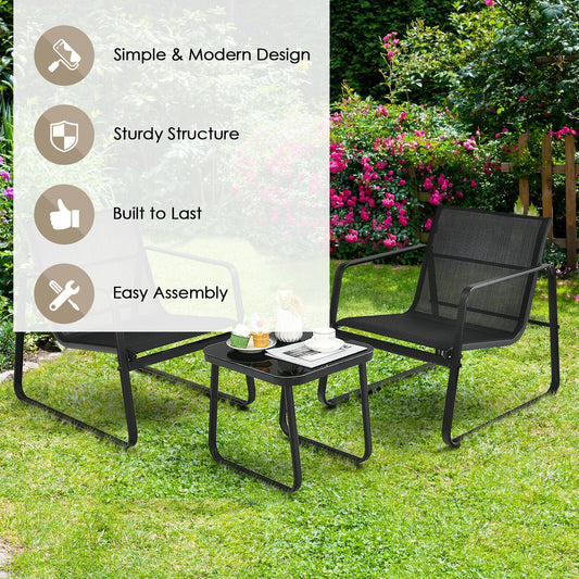 3 Pieces Patio Bistro Furniture Set with Glass Top Table Garden Deck-Black - Tampa Home & Garden Store