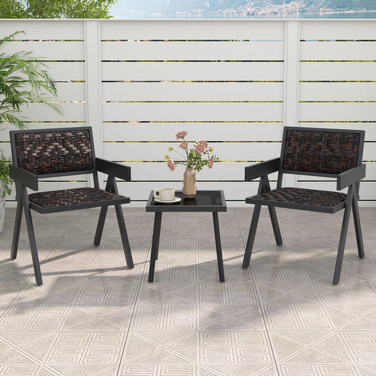3 Pieces Patio PE Wicker Bistro Set with Quick-Drying Foam-Black - Tampa Home & Garden Store