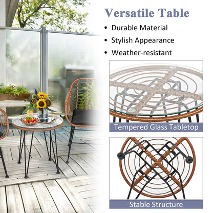 3 Pieces Patio Rattan Bistro Set with Cushion-Black