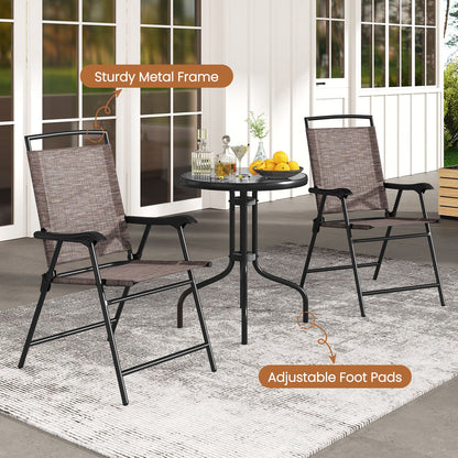3 Pieces Patio Round Table and Folding Chairs Set with Rippled Tempered Glass Tabletop - Tampa Home & Garden Store