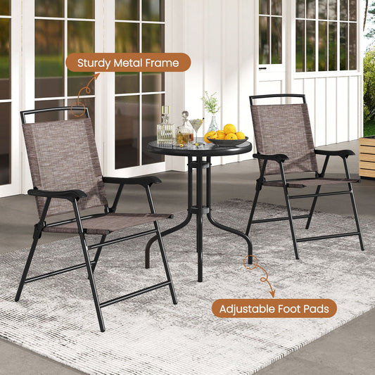 3 Pieces Patio Round Table and Folding Chairs Set with Rippled Tempered Glass Tabletop - Tampa Home & Garden Store