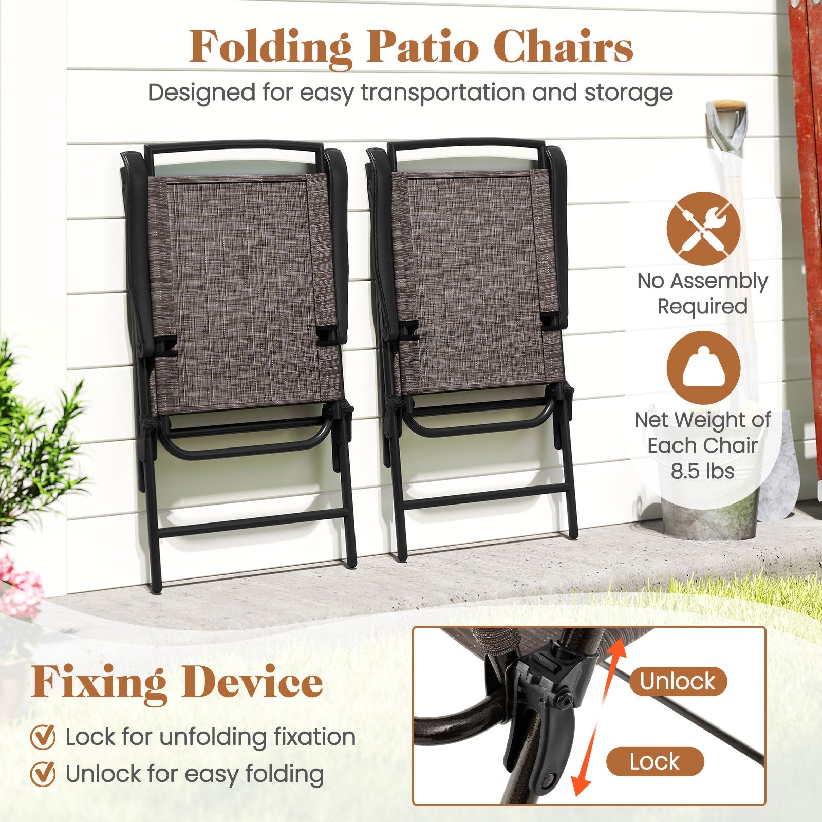 3 Pieces Patio Round Table and Folding Chairs Set with Rippled Tempered Glass Tabletop - Tampa Home & Garden Store