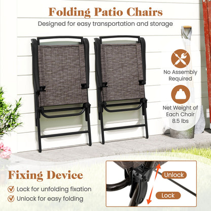 3 Pieces Patio Round Table and Folding Chairs Set with Rippled Tempered Glass Tabletop - Tampa Home & Garden Store