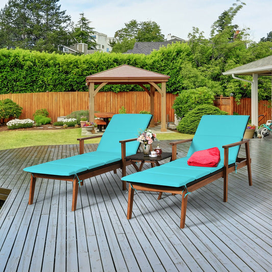 3 Pieces Portable Patio Cushioned Rattan Lounge Chair Set with Folding Table-Turquoise - Tampa Home & Garden Store